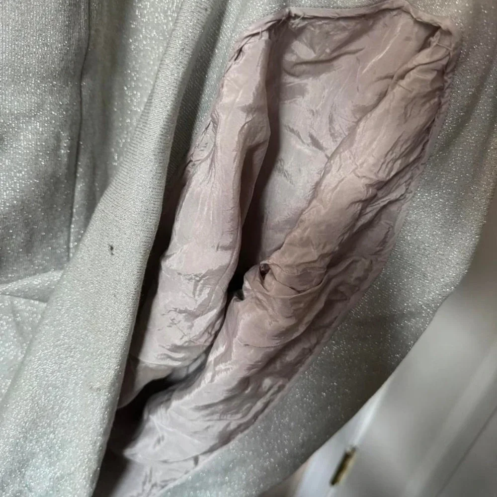 70s Silver Lurex Maxi Dress Disco Metallic Showgirl Shirt Collar Medium Vintage - Picture 6 of 9